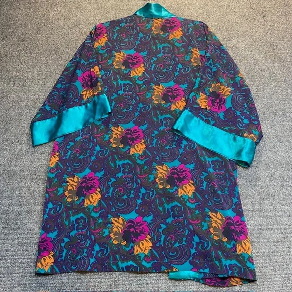 Vintage 80s Victoria Secret Gold Label Turquoise Floral Paisley Robe One Size